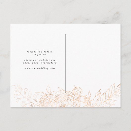 goldfarbener, blumengeschmückter Save the Date Pos Postkarte (Rückseite)