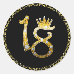 Goldfarbener falscher Glitter Glam-Krone Diamant B Runder Aufkleber