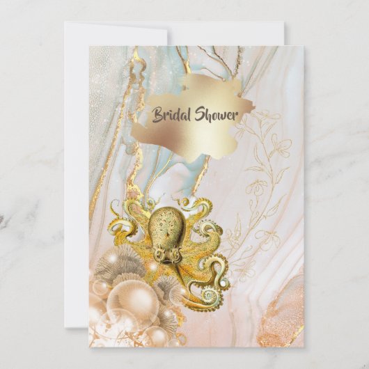 Goldfarbener Marmor mit wirbelndem Oktopusstrand Einladung (Vorderseite)