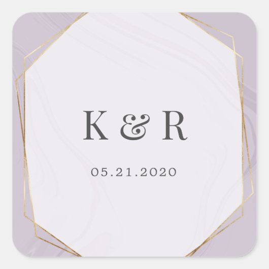goldfarbener Marmorhochzeit monogramm quadratisch Quadratischer Aufkleber (Vorderseite)