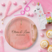 Goldfarbener Pfirsichname Braun Elegante Hochzeit Pappteller (Party)