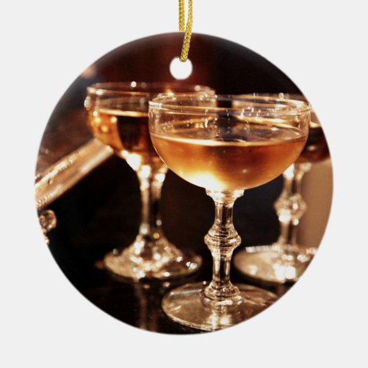 goldfarbener Sekttoast Keramik Ornament (Vorne)