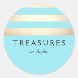 Goldfarbener Streifen Modernes Türkisblau Runder Aufkleber