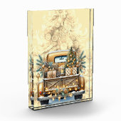 Goldfarbener Vintager LKW Frohe Weihnachten Fotoblock (Links)