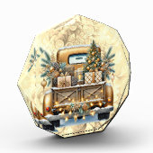 Goldfarbener Vintager LKW Frohe Weihnachten Fotoblock (Links)
