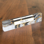 goldfarbener, weißer und schwarzer Marmor Namensplakette (Seite)