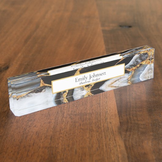 goldfarbener, weißer und schwarzer Marmor Namensplakette (Seite)