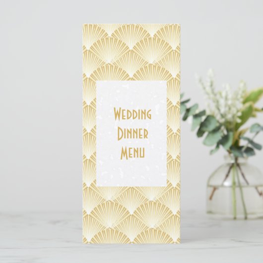 Goldfarbenes Art Deco Design Hochzeitsessen Menükarte (Stehend Vorderseite)