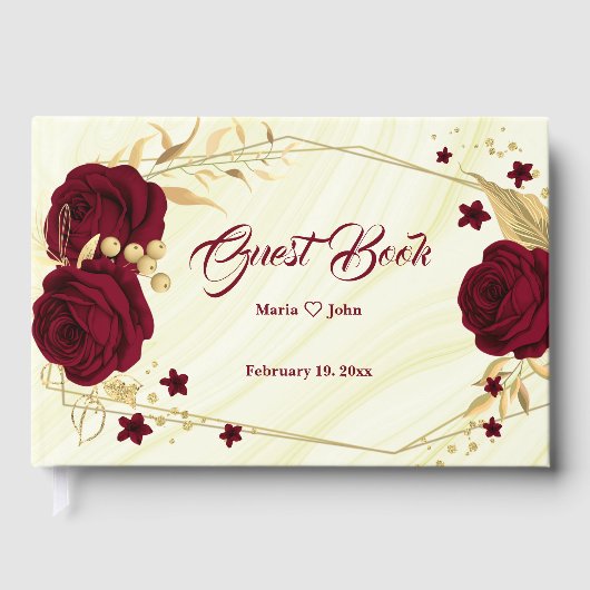 goldfarbenes Bordeaux-Blätter aus geometrischem Ma Gästebuch (Vorderseite)