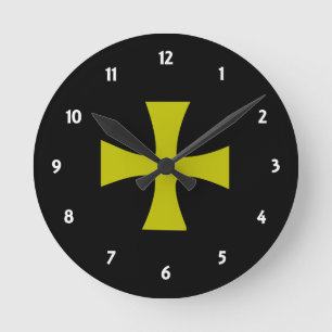 Goldfarbenes Byzantinisches Kreuz Runde Wanduhr