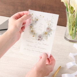 goldfarbenes Foto mit Blumenkranz Save the Date Pergament Einladungen