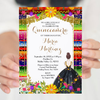 Goldfarbenfrohe Blumenquinceñera Geburtstag Einladung
