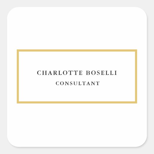 Goldfarbengrenzen Weiß Minimalistisch Beruflich Quadratischer Aufkleber (Vorderseite)