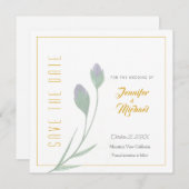 Goldfarbige Calligrapy-Blume für Hochzeiten Save t Einladung (Vorne/Hinten)