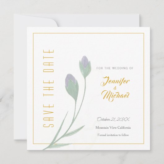 Goldfarbige Calligrapy-Blume für Hochzeiten Save t Einladung (Vorderseite)