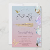 Goldfarbige Schmetterlinge Ombre Birthday Einladung (Vorderseite)