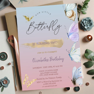 Goldfarbige Schmetterlinge Ombre Birthday Einladung