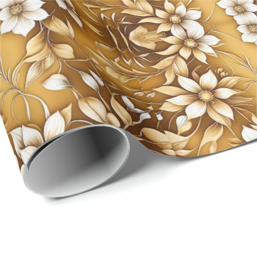 Goldfarbiges Blumenpapier zum Thema Umhüllung Geschenkpapier (Rolleneckpunkt)