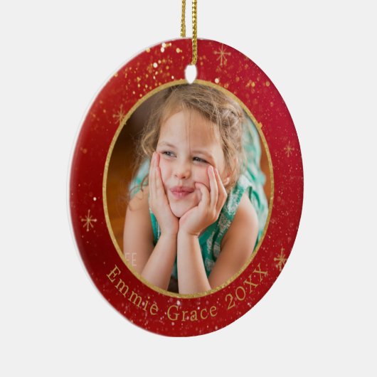 Goldfarbstaub auf roter Fotoplatte Keramik Ornament (Rechts)