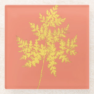 Goldfarn auf Korallen Botanisch Glasuntersetzer