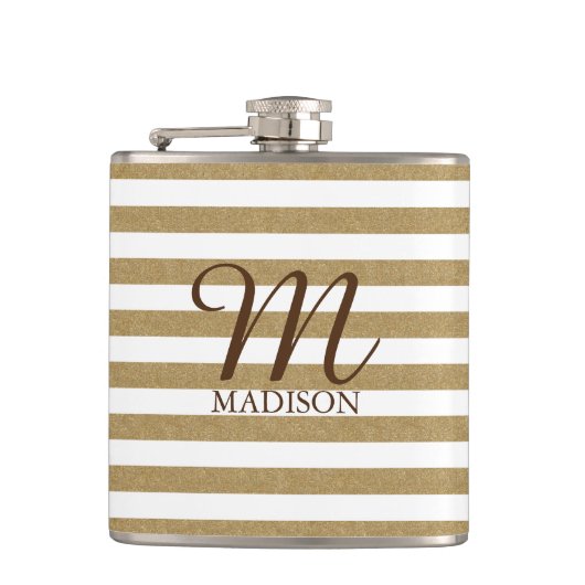 Goldfaser aus Glitzer mit Monogramm Flachmann (Vorderseite)