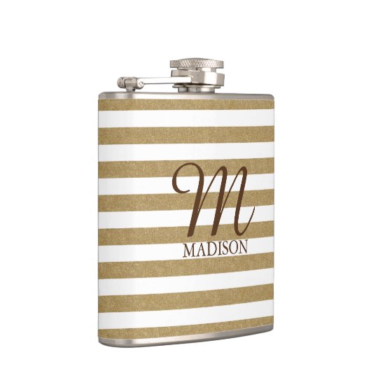 Goldfaser aus Glitzer mit Monogramm Flachmann (Rechts)