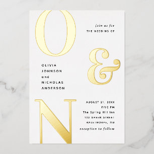 Goldfette Typografie Moderne Hochzeit + Details Folieneinladung