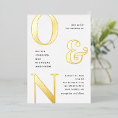 Goldfette Typografie Moderne Hochzeit + Details Folieneinladung (Stehend vorne)