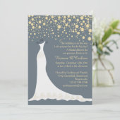 Goldfetti, auf graublauem Brautparty gekleidet Einladung (Stehend Vorderseite)