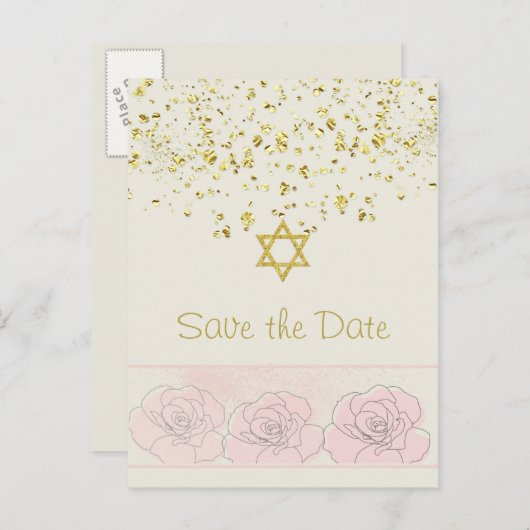 Goldfetti Bat Mitzvah Save the Date Postkarte (Vorne/Hinten)