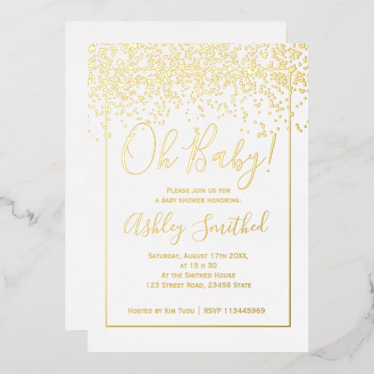 Goldfetti-Typografie-Babydusche Folieneinladung (Vorderseite/Rückseite)