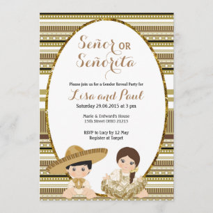 Goldfiesta Señor oder Señorita Gender Reveal Einladung
