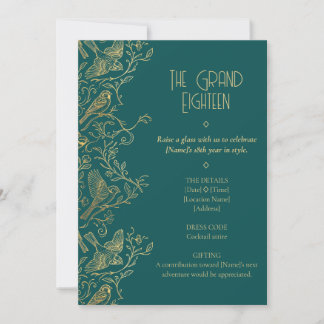 Goldfiligran Art Deco | Spatz 18. Geburtstag Einladung