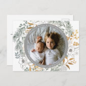 Goldfilm Blumenreath Custom Foto White Holiday Postkarte (Vorne/Hinten)