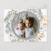 Goldfilm Blumenreath Custom Foto White Holiday Postkarte (Vorderseite)