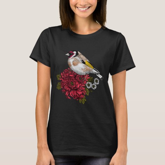 Goldfinch auf Chrysanthemum-Bouquet T-Shirt (Vorderseite)