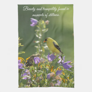 Goldfinch auf einer Harebell-Blume Geschirrtuch