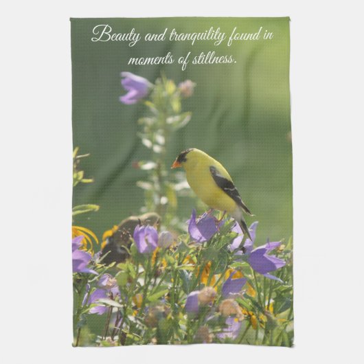 Goldfinch auf einer Harebell-Blume Geschirrtuch (Vertikal)