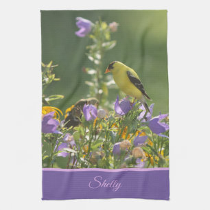 Goldfinch auf einer Harebell-Blume Geschirrtuch