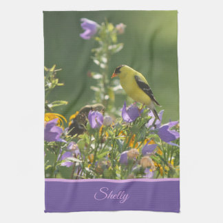 Goldfinch auf einer Harebell-Blume Geschirrtuch