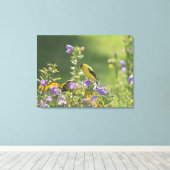 Goldfinch auf einer Harebell-Blume Leinwanddruck (Insitu (Holzboden))