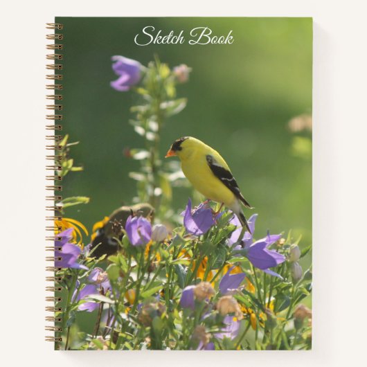 Goldfinch auf einer Harebell-Blume Notizblock (Vorderseite)