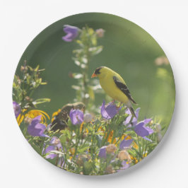 Goldfinch auf einer Harebell-Blume Pappteller