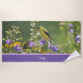 Goldfinch auf einer Harebell-Blume Strandtuch