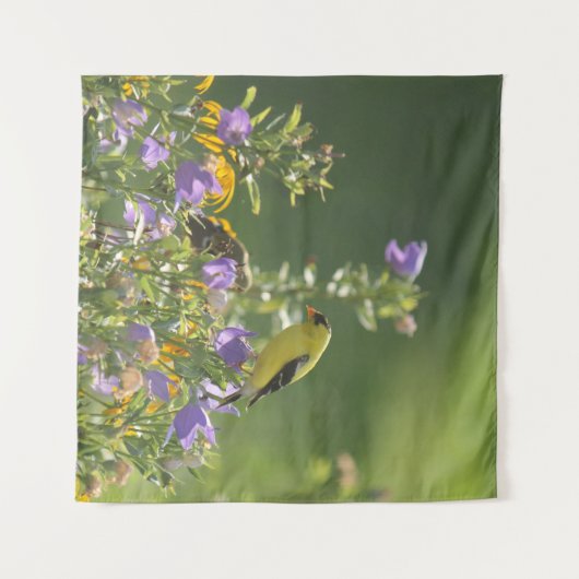 Goldfinch auf einer Harebell-Blume Wandteppich (Vorderseite (Horizontal))