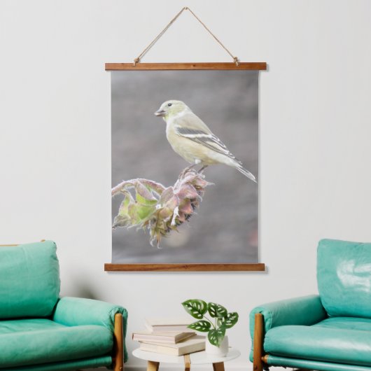 Goldfinch auf Sonnenblumenhängebänder Wandteppich Mit Holzrahmen (Wohnzimmer)