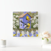 Goldfinch Bird House Flower Garden Quadratische Wanduhr (Zuhause)