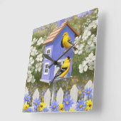Goldfinch Bird House Flower Garden Quadratische Wanduhr (Winkel)