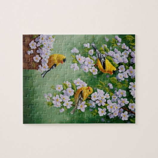 Goldfinch Birds & Apple Blossom-Blume Puzzle (Horizontal)
