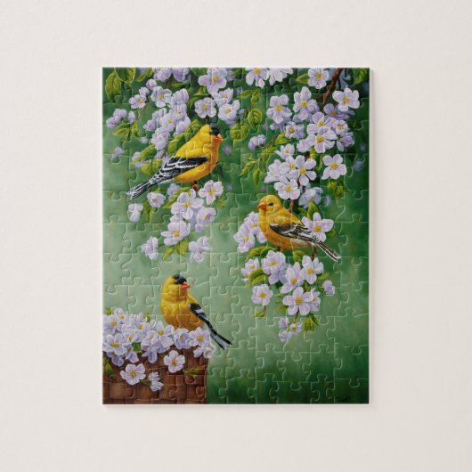 Goldfinch Birds & Apple Blossom-Blume Puzzle (Vertikal)